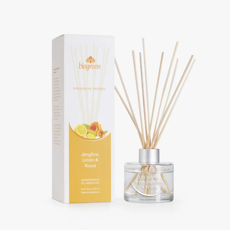 aromatizante de ambientes jengibre, limón y rosas